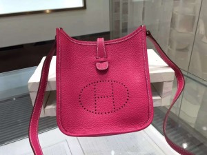 Imitation Hermes Evelyne Mini TPM Taurillon Clemence Palladium Hardware Handstitched High Quality, Fuschia Pink 5J RS07597