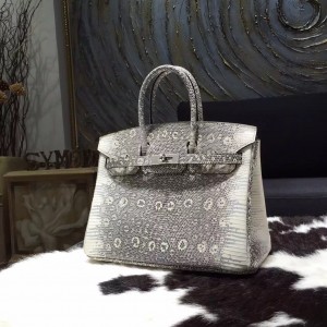 Replica Hermes Birkin 25cm Natural Lizard Skin Bag Handstitched Palladium Hardware, Ombre/Shadow RS14924