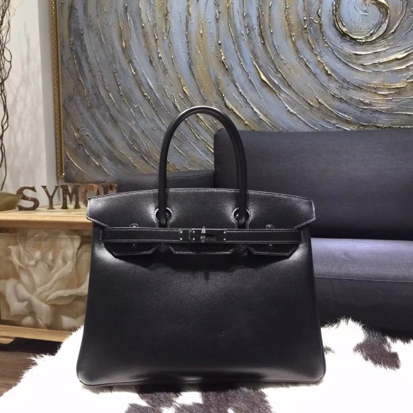 Hermès Limited Edition 30cm Black Calfbox So Black Birkin Bag